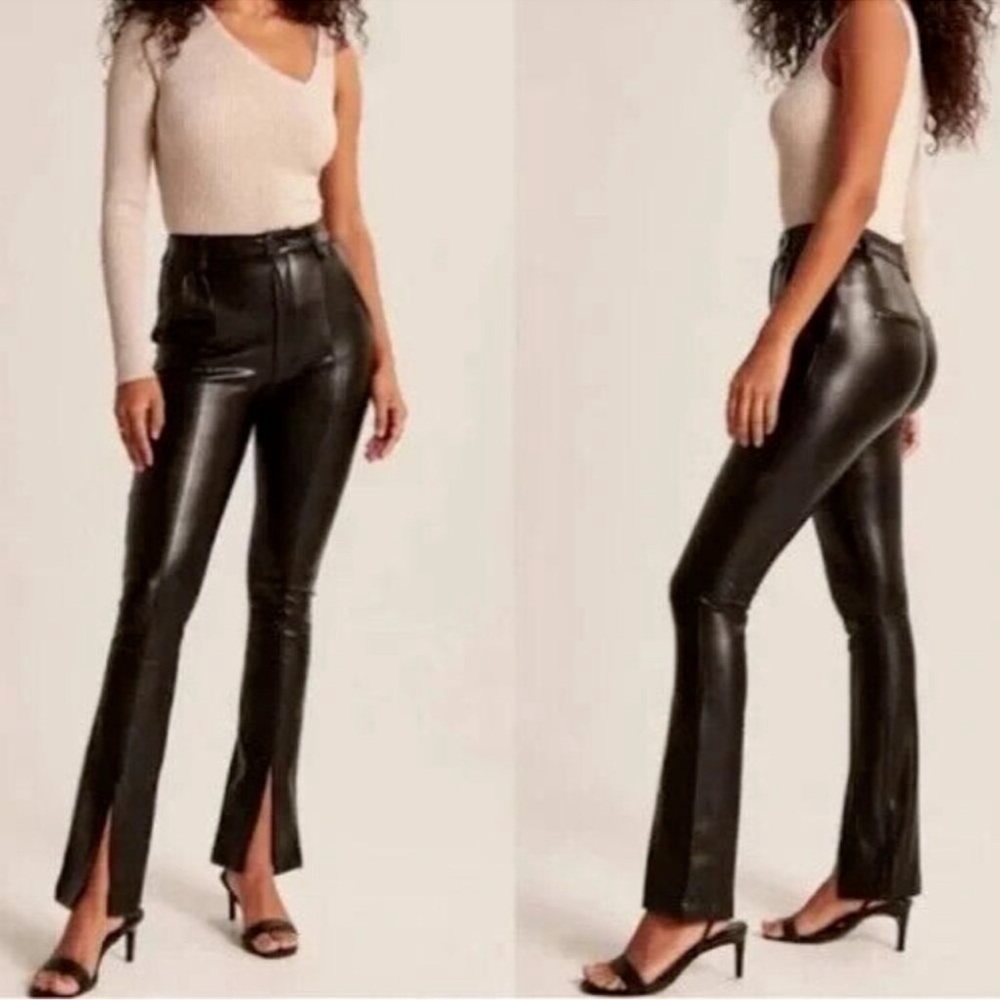 Abercrombie & Fitch black faux leather the skinny ultra high rise pants slit